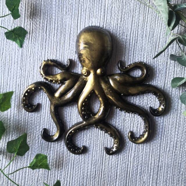 Octopus Wall Hanging, Gold Ornament, Sealife Gift, Art, Alternative Home Decor, Unusual Bathroom Decor, Goth Feature - image 1