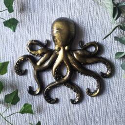 Octopus Wall Hanging, Gold Ornament, Sealife Gift, Art, Alternative Home Decor, Unusual Bathroom Decor, Goth Feature