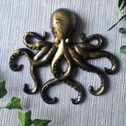 Octopus Wall Hanging, Gold Ornament, Sealife Gift, Art, Alternative Home Decor, Unusual Bathroom Decor, Goth Feature - thumbnail 2