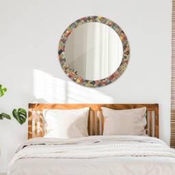 Ethnic Floral, Green, Round Mirror Frame, Glass Wall Art, High Quality Print - thumbnail 3