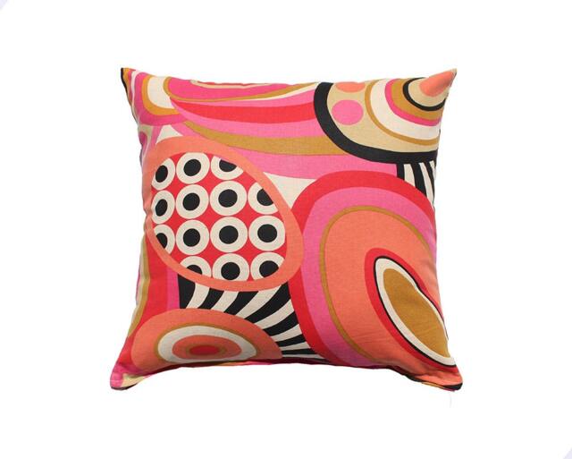 Retro Decorative Pillow Cover - Pink & Black Ovals