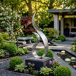 Abstract Metal Sculpture Silver Handcrafted Luxury Modern Home Decor, Indoor, Outdoor