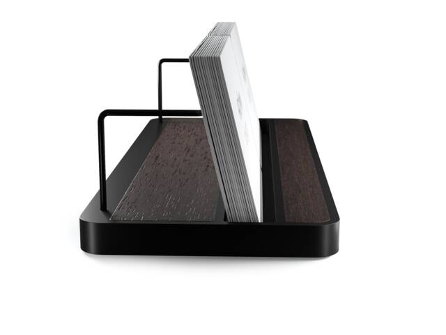 Aluminum & Wenge Wood Business Card Display Stand, Modern Office Desk Organizer - image 1