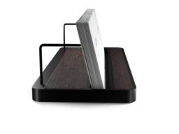 Aluminum & Wenge Wood Business Card Display Stand, Modern Office Desk Organizer