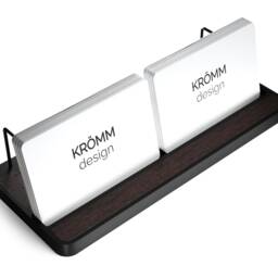 Aluminum & Wenge Wood Business Card Display Stand, Modern Office Desk Organizer - thumbnail 3