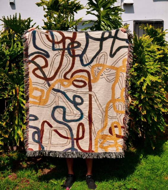 Fringed Throw Blanket Abstract Minimalist Design, 100% Cotton - image 1