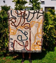Fringed Throw Blanket Abstract Minimalist Design, 100% Cotton