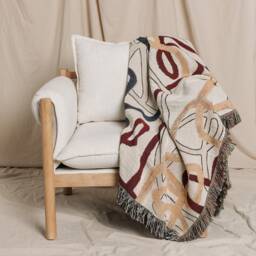 Fringed Throw Blanket Abstract Minimalist Design, 100% Cotton - thumbnail 2