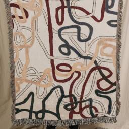 Fringed Throw Blanket Abstract Minimalist Design, 100% Cotton - thumbnail 3