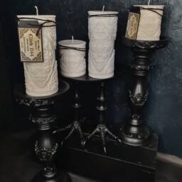 White Baroque Candle, Ornate Gothic Witchy Pillar Vegan Witches Candle // Sandalwood & Musk - thumbnail 4