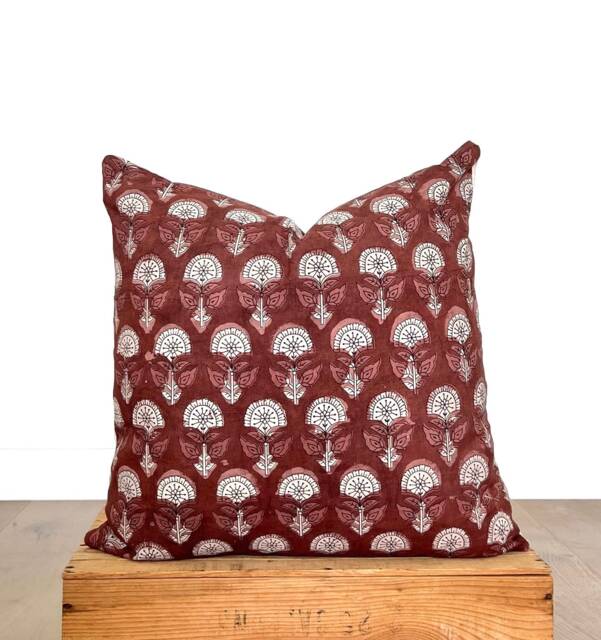 Indian Block Print Pillow Cover Brown/Wine Color - image 1