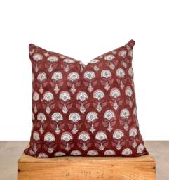 Indian Block Print Pillow Cover Brown/Wine Color - thumbnail 1
