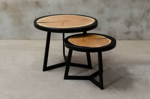 Set Of Two Coffee Tables For Living Room, Round Table Industrial Interior, Luxury Home Furnishing, Wood Furniture Bohemian House - image 1