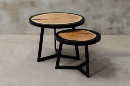 Set Of Two Coffee Tables For Living Room, Round Table Industrial Interior, Luxury Home Furnishing, Wood Furniture Bohemian House