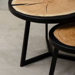 Set Of Two Coffee Tables For Living Room, Round Table Industrial Interior, Luxury Home Furnishing, Wood Furniture Bohemian House - thumbnail 3