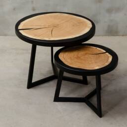 Set Of Two Coffee Tables For Living Room, Round Table Industrial Interior, Luxury Home Furnishing, Wood Furniture Bohemian House - thumbnail 2