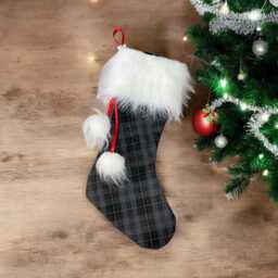 Grey Granite Tartan Christmas Stocking