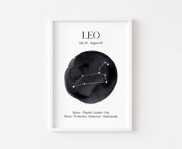 Leo Zodiac Print - Astrology Prints Star Wall Art Celestial Sign Spiritual Poster Constellation The Sun Lion - thumbnail 1