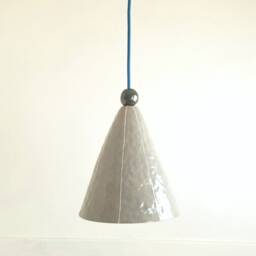 Large Pendant Light. Ceramic Cone Hanging Fixture. Hardwire Or Plugin Cord - thumbnail 2