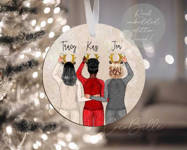 Personalised Best Friends Bauble, Glitter Christmas Clip Art Name Gift UK Tree Decor Ideas Besties Present For Bff Friendship Group Sisters - image 1