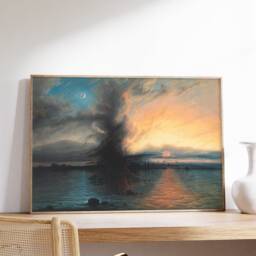 Sunset Over Water Print, Moonlit River Landscape Wall Art, Rock Of Salvation Painting Printable, Moonlight Poster Canvas, Home Decor - thumbnail 3