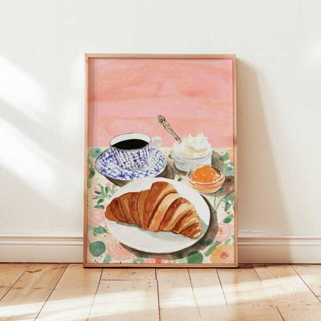 Croissant Poster, Paris Breakfast Wall Art, Foodie Kitchen Decor, Illustration Gift, French Posters & Prints - image 1