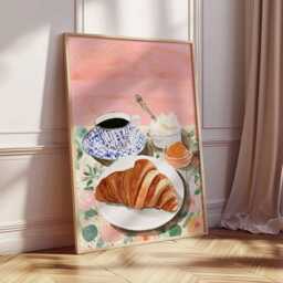 Croissant Poster, Paris Breakfast Wall Art, Foodie Kitchen Decor, Illustration Gift, French Posters & Prints - thumbnail 2