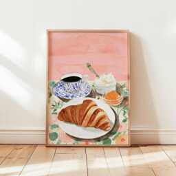Croissant Poster, Paris Breakfast Wall Art, Foodie Kitchen Decor, Illustration Gift, French Posters & Prints - thumbnail 1
