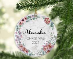 Personalised Baby's First Christmas Ornament Eucalyptus Greenery Marble Ceramic Keepsake Or Mdf Acrylic Bauble Disc - thumbnail 1