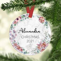 Personalised Baby's First Christmas Ornament Eucalyptus Greenery Marble Ceramic Keepsake Or Mdf Acrylic Bauble Disc - thumbnail 2