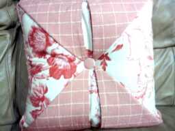 Red & White Designer Pillow With Corded Edge Covered Button - thumbnail 1