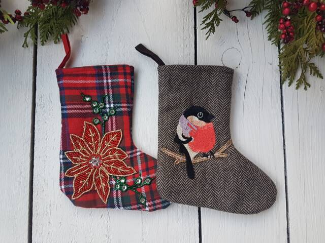 Christmas Stockings, Small Embellished Whimsical Little Stockings - image 1