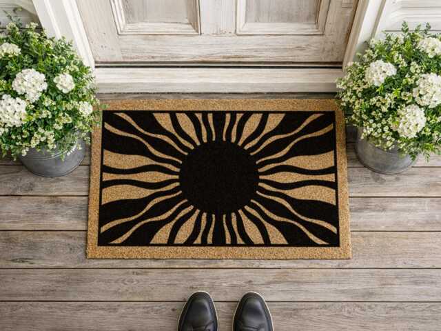 Sunrise Welcome Mat - Modern Sunburst Entry Rug Aesthetic Front Doormat - image 1