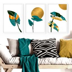 Botanical Bohemian Set Of 3 Framed Wall Art Prints For A New Home Decor, Trendy Plant Print Minimal Living Room Decor - thumbnail 1