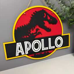 Dinosaur Name Plaque, Bedroom Decor, Wooden Door Sign - thumbnail 2