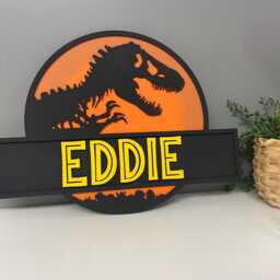Dinosaur Name Plaque, Bedroom Decor, Wooden Door Sign - thumbnail 3