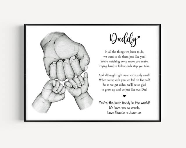 Personalised Father's Day Daddy's Print - Fist Hands Up To 4 Children Only Unframed - image 1