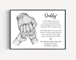 Personalised Father's Day Daddy's Print - Fist Hands Up To 4 Children Only Unframed - thumbnail 1