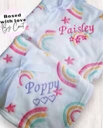 Personalised Rainbow Baby Gift, Blanket, Present For Baby Girl, Gift Boy, Baby, Sentimental, Rainbow Theme, Soft - thumbnail 1