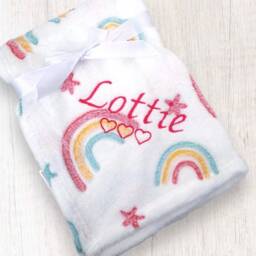 Personalised Rainbow Baby Gift, Blanket, Present For Baby Girl, Gift Boy, Baby, Sentimental, Rainbow Theme, Soft - thumbnail 2