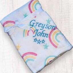 Personalised Rainbow Baby Gift, Blanket, Present For Baby Girl, Gift Boy, Baby, Sentimental, Rainbow Theme, Soft - thumbnail 3