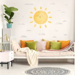 Sun & Clouds Wall Decal, Plastic-Free Wall Sticker - thumbnail 1