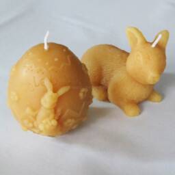 Pair Of 100% Beeswax Candles/Bunny Rabbit & Celebration Egg Handcrafted in The Usa Easter Mothers Day Gift Ideas Spring Summer - thumbnail 1
