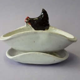 Stoneware Pottery Soap Dish & Saucer With Chicken, Hen. Hand Thrown Studio Ceramic - thumbnail 3