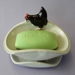 Stoneware Pottery Soap Dish & Saucer With Chicken, Hen. Hand Thrown Studio Ceramic - thumbnail 2