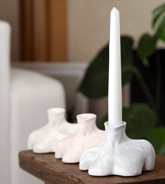 Handmade Concrete Bust Candle Holder Marble Pattern Home Decor - image 1