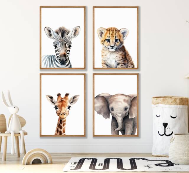 Safari Animal Nursery Prints Set Of 4 Jungle Wall Art Posters - image 1