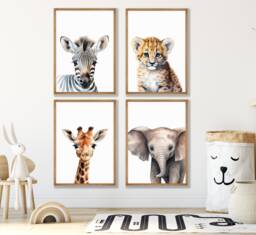 Safari Animal Nursery Prints Set Of 4 Jungle Wall Art Posters - thumbnail 1