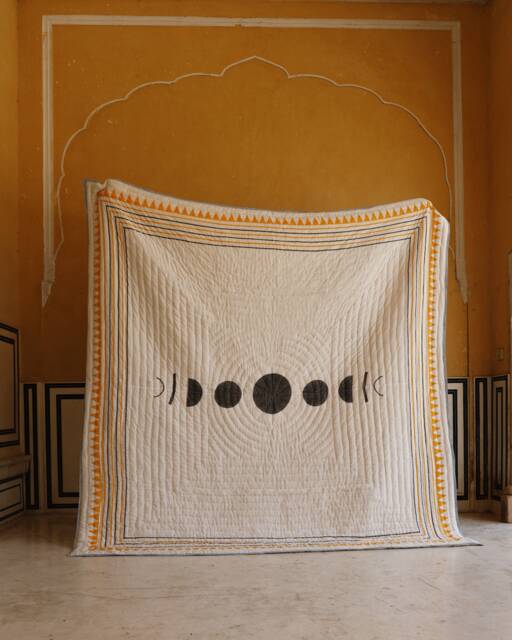 Hand-Block Printed Cotton Quilt Sun & Moon Reversible Bedspread - image 1