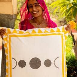 Hand-Block Printed Cotton Quilt Sun & Moon Reversible Bedspread - thumbnail 3